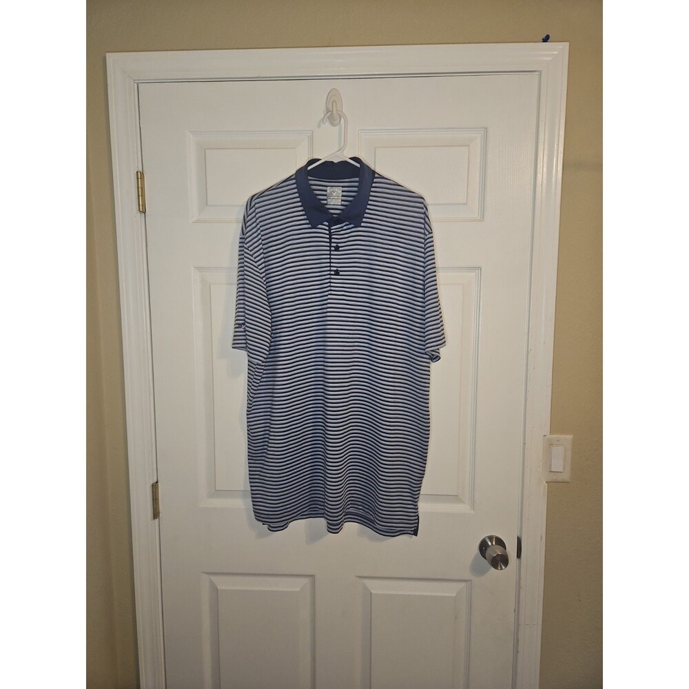 Callaway Polo Shirt Mens XL Opti-Dri Short Sleeve Logo Wicking Blue Striped